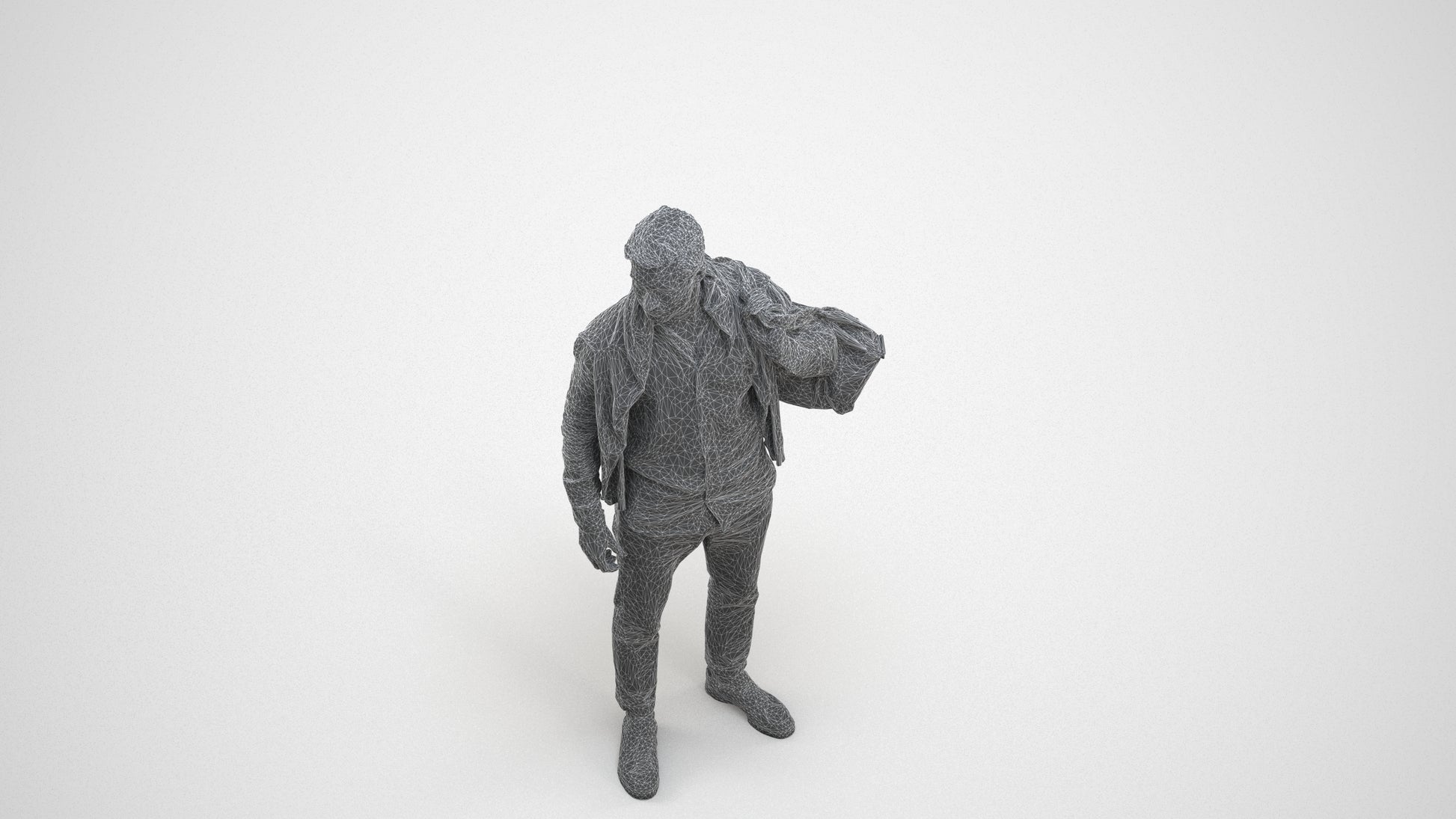 realistic 3D people man casual standing, render-ready for V-Ray and Corona, FBX OBJ, wireframe three-quarter view