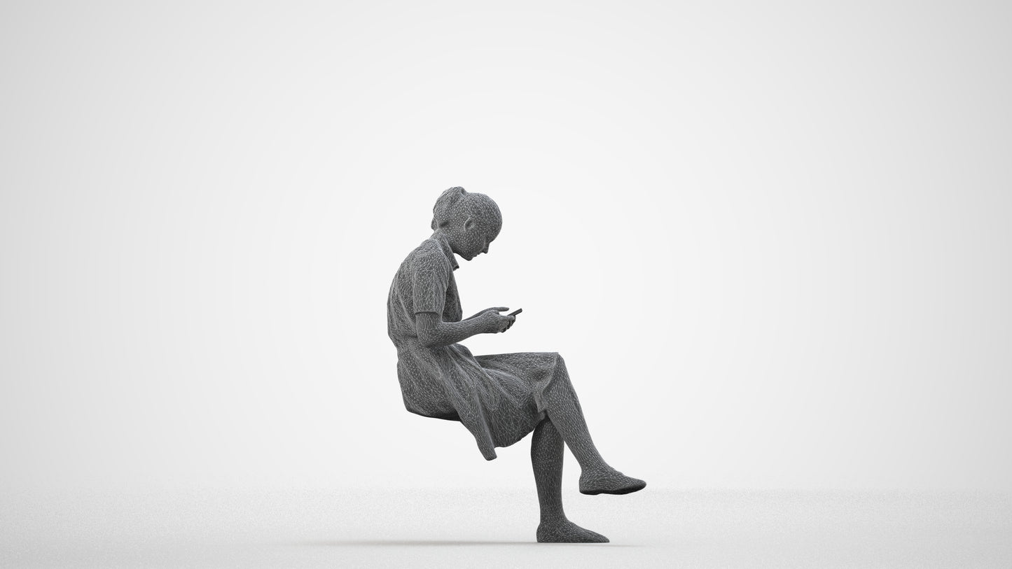 realistic 3D girl mix, scanned archviz people for Blender and 3ds Max, wireframe side view