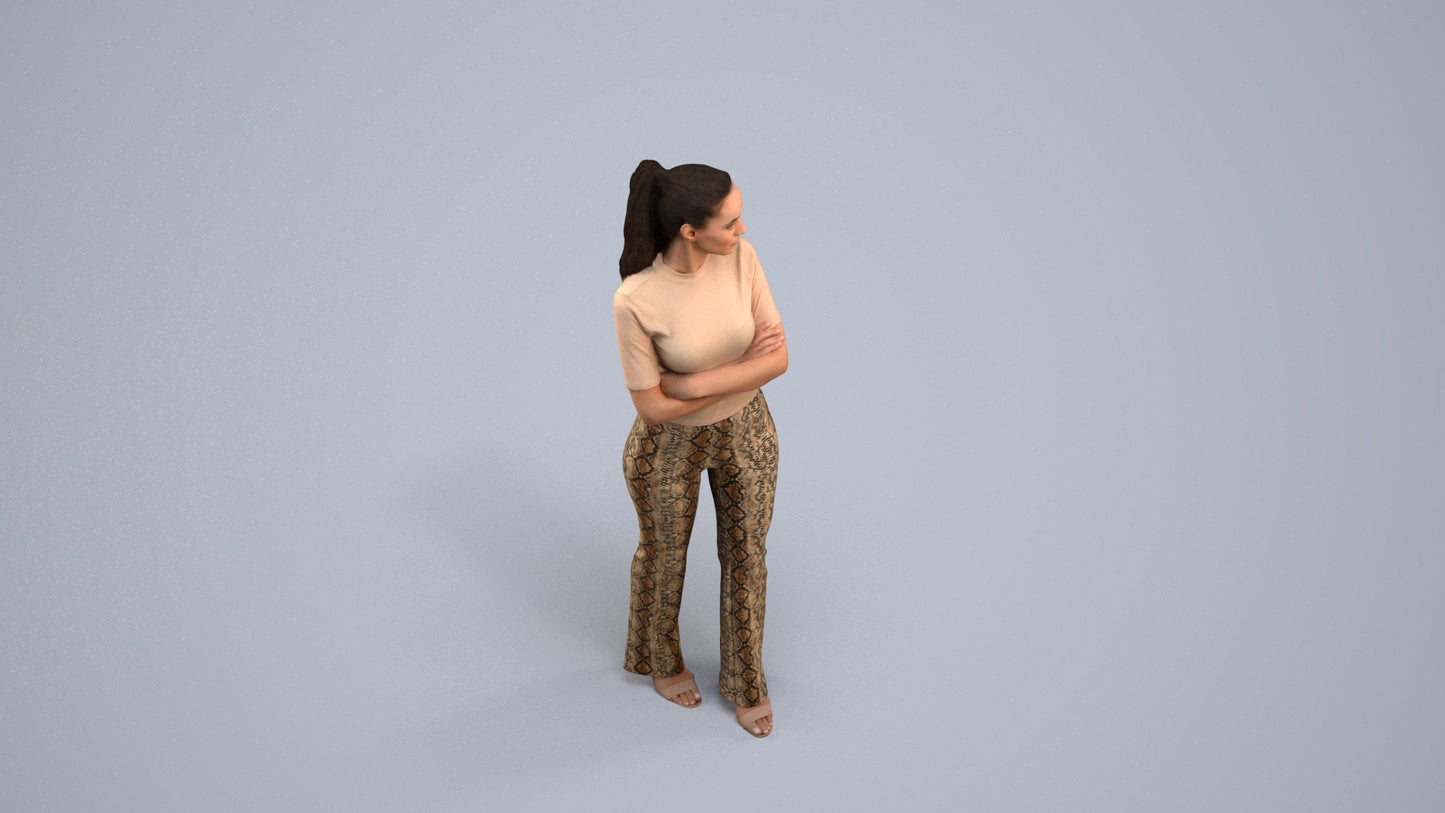 realistic 3D people woman casual standing, render-ready for V-Ray and Corona, FBX OBJ, back view render