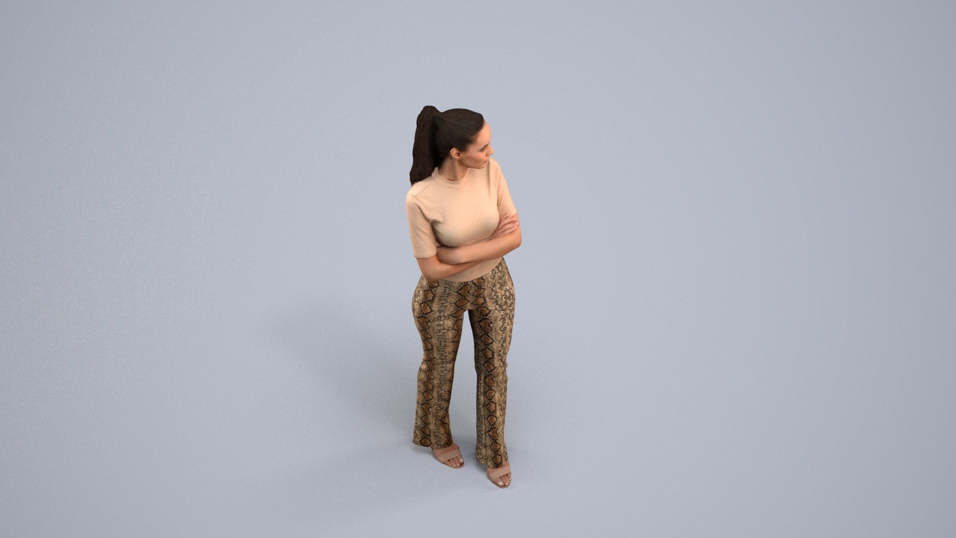 realistic 3D people woman casual standing, render-ready for V-Ray and Corona, FBX OBJ, back view render