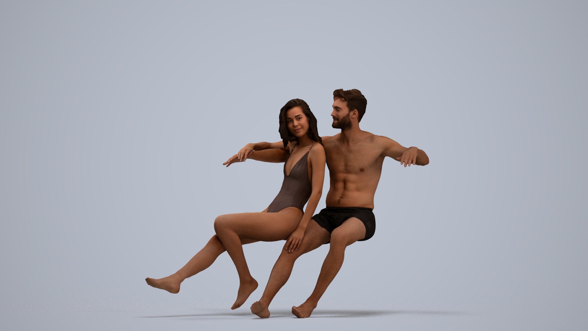 3D scanned woman mix, photorealistic archviz people for Enscape and SketchUp, standing pose render