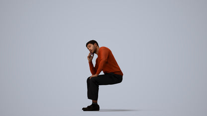 3D scanned man sitting casual, photorealistic archviz people for Enscape and SketchUp, three-quarter view render