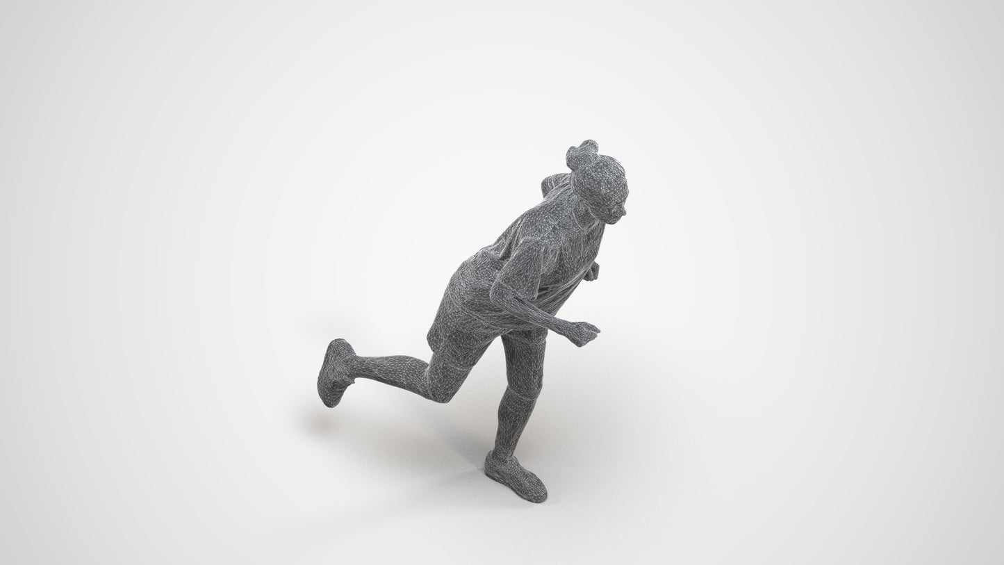 3D scanned woman sport, photorealistic archviz people for Enscape and SketchUp, wireframe three-quarter view