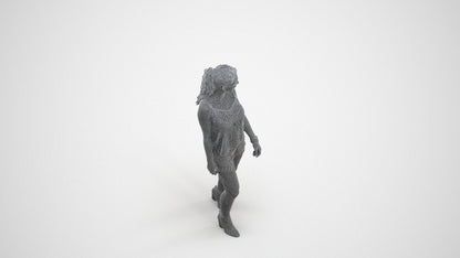 scanned 3D girl casual walking, photogrammetry people for Enscape and V-Ray, wireframe three-quarter view