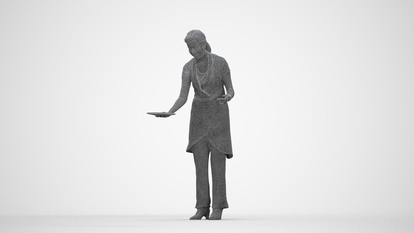 realistic 3D human woman hospitality, archviz people FBX OBJ for Blender, wireframe back view