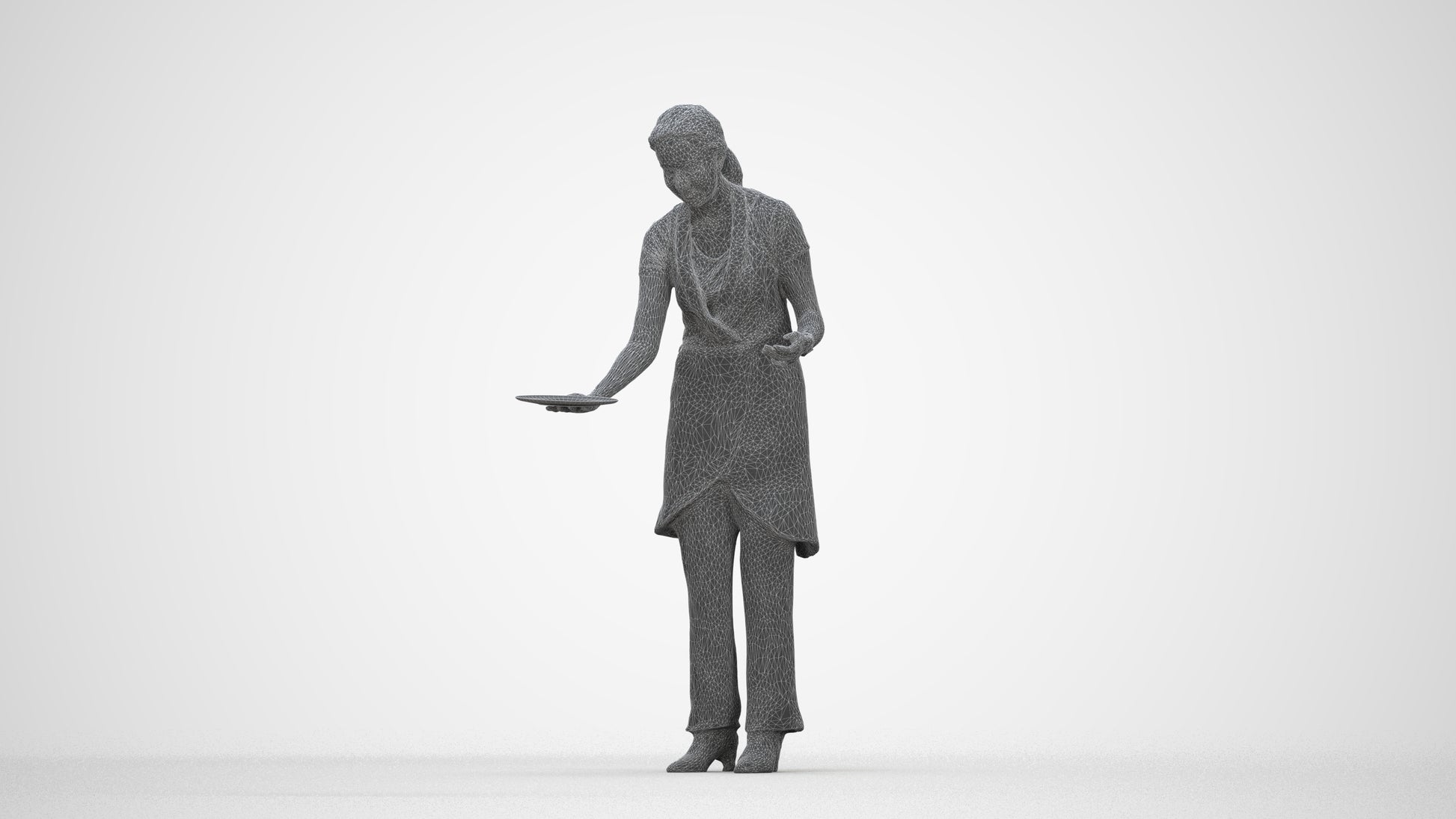 realistic 3D human woman hospitality, archviz people FBX OBJ for Blender, wireframe back view