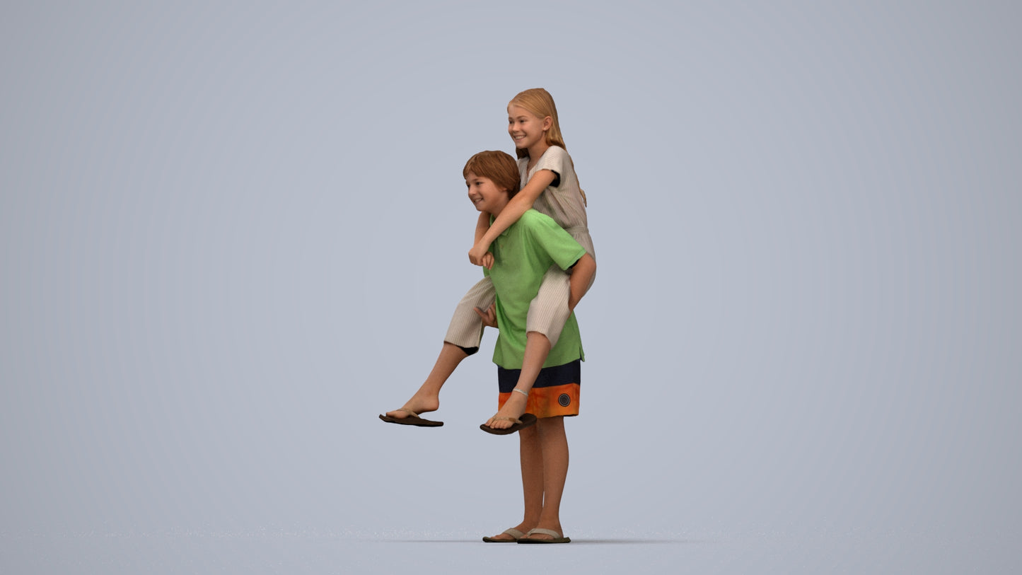 photogrammetry 3D girl kids, realistic human model archviz FBX, top-down view render