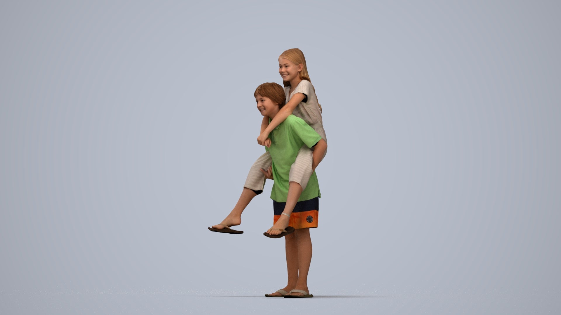 photogrammetry 3D girl kids, realistic human model archviz FBX, top-down view render