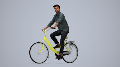 photogrammetry 3D man casual cycling, realistic human model archviz FBX, top-down view render