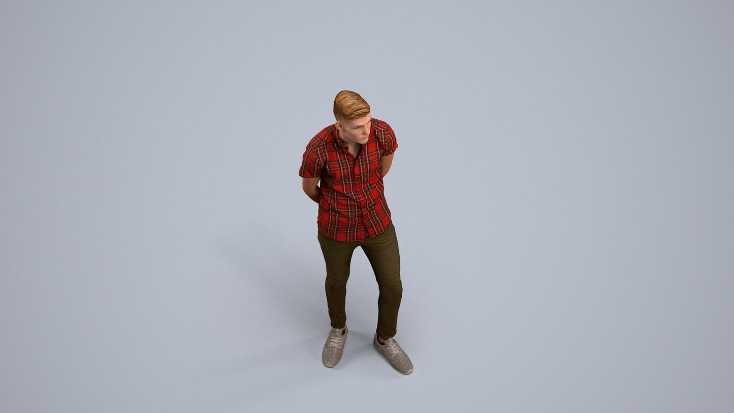 realistic 3D man casual standing, scanned archviz people for Blender and 3ds Max, back view render