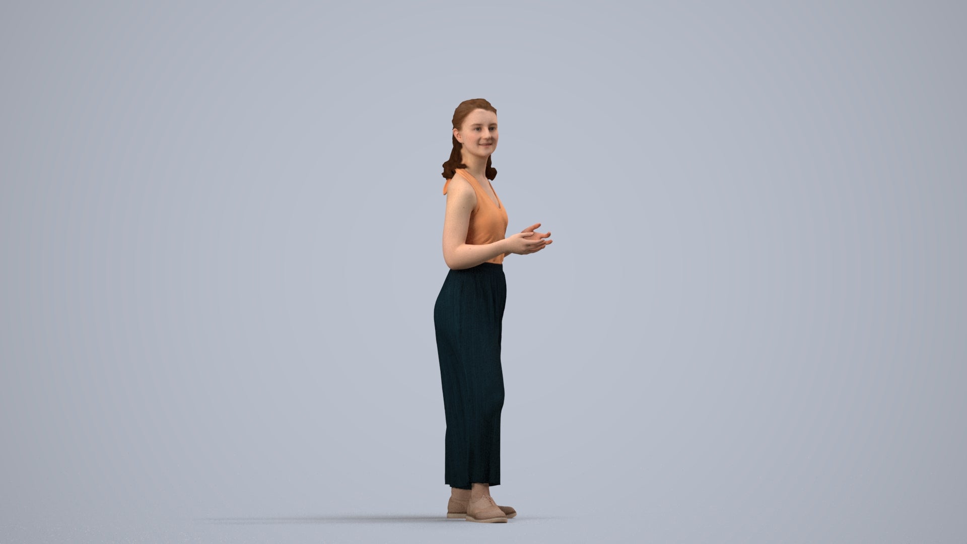 realistic 3D people girl casual kids, render-ready for V-Ray and Corona, FBX OBJ, side view render