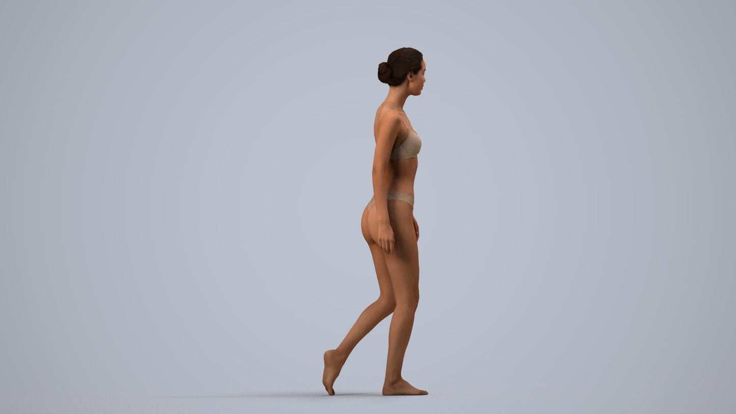 3D scanned woman mix, photorealistic archviz people for Enscape and SketchUp, side view render
