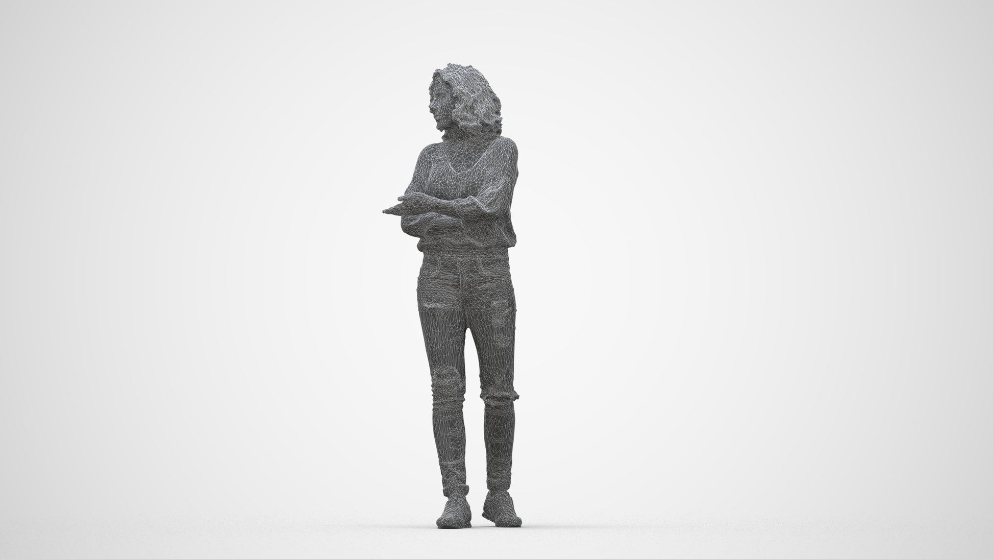 3D people model woman casual walking, scanned human for 3ds Max rendering, wireframe back view