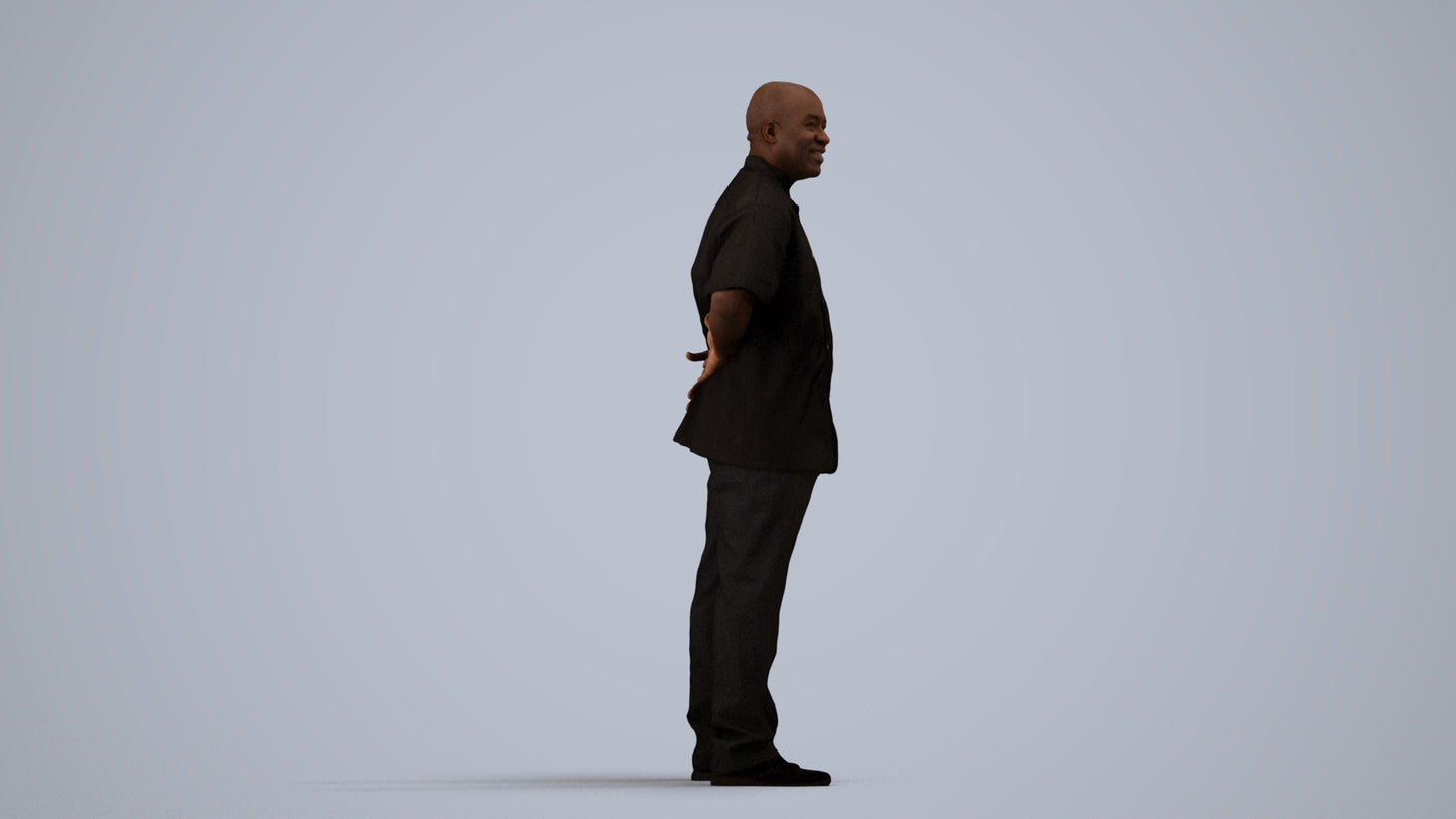 scanned 3D man hospitality, photogrammetry people for Enscape and V-Ray, side view render