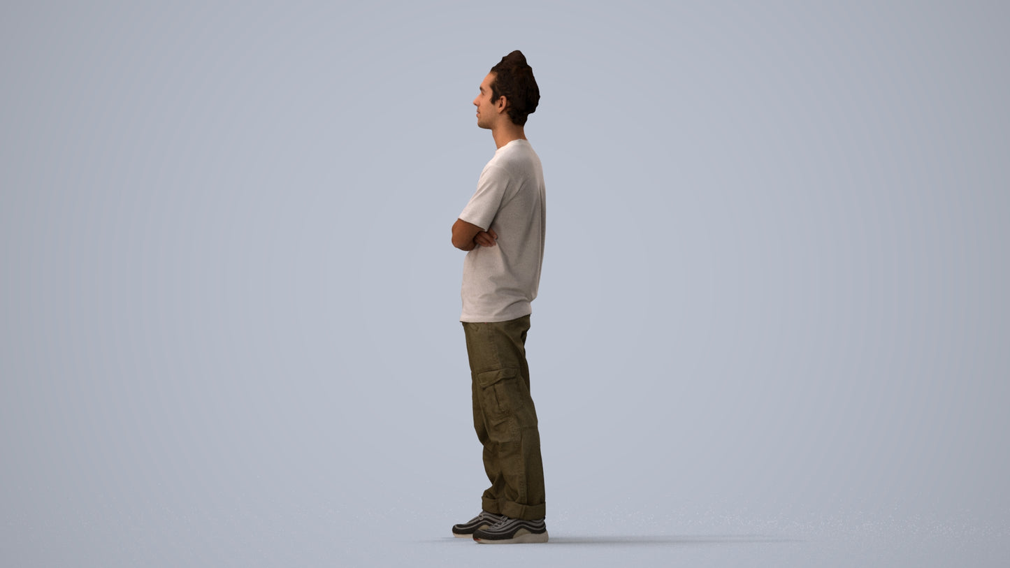 realistic 3D man casual standing, scanned archviz people for Blender and 3ds Max, three-quarter view render