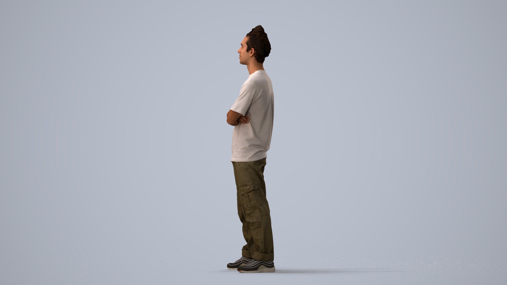 realistic 3D man casual standing, scanned archviz people for Blender and 3ds Max, three-quarter view render