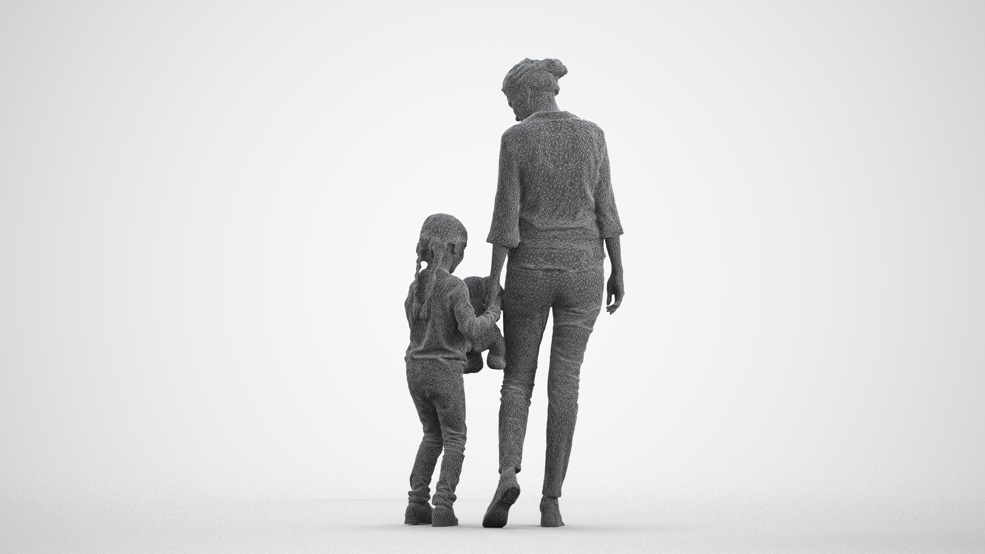 photogrammetry 3D girl casual kids, realistic human model archviz FBX, wireframe front view