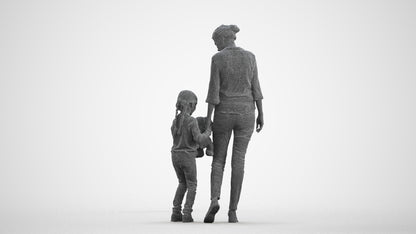 photogrammetry 3D girl casual kids, realistic human model archviz FBX, wireframe front view