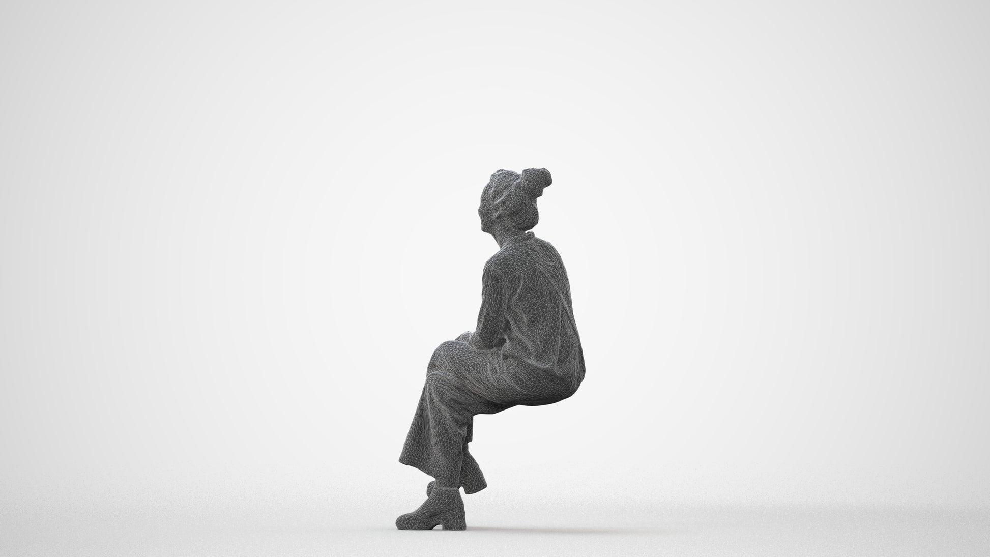 photogrammetry 3D woman casual sitting, realistic human model archviz FBX, square thumbnail