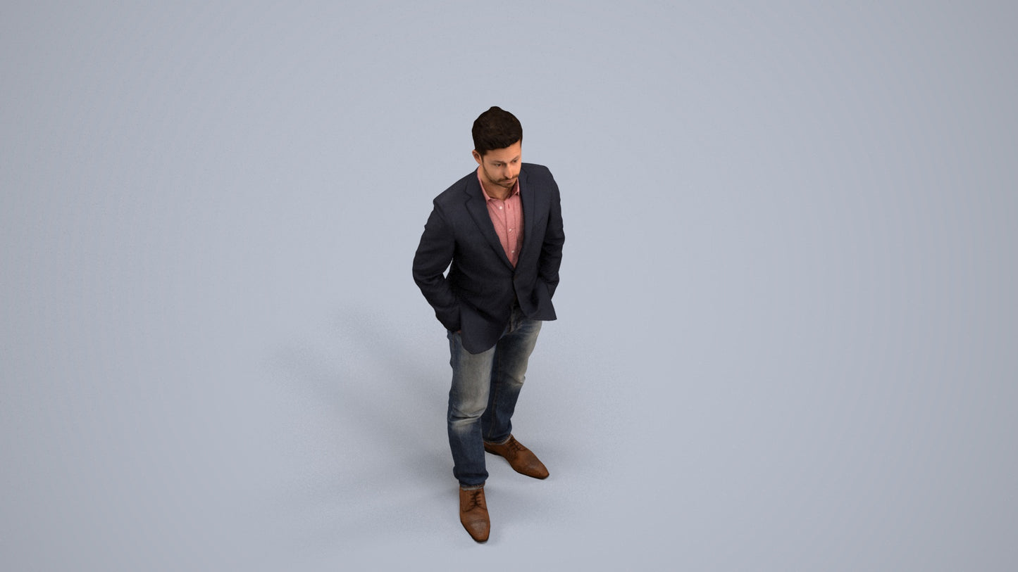 3D people model man business standing, scanned human for 3ds Max rendering, back view render