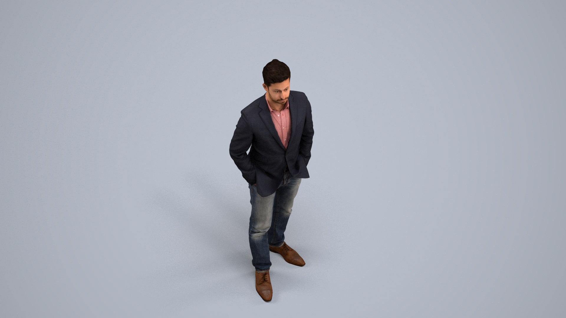 3D people model man business standing, scanned human for 3ds Max rendering, back view render