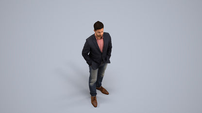 3D people model man business standing, scanned human for 3ds Max rendering, back view render