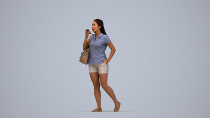 realistic 3D people woman casual walking, render-ready for V-Ray and Corona, FBX OBJ, top-down view render