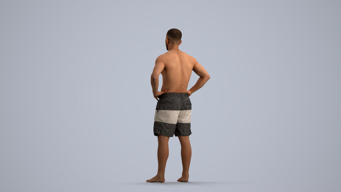 realistic 3D human man pool, archviz people FBX OBJ for Blender, front view render