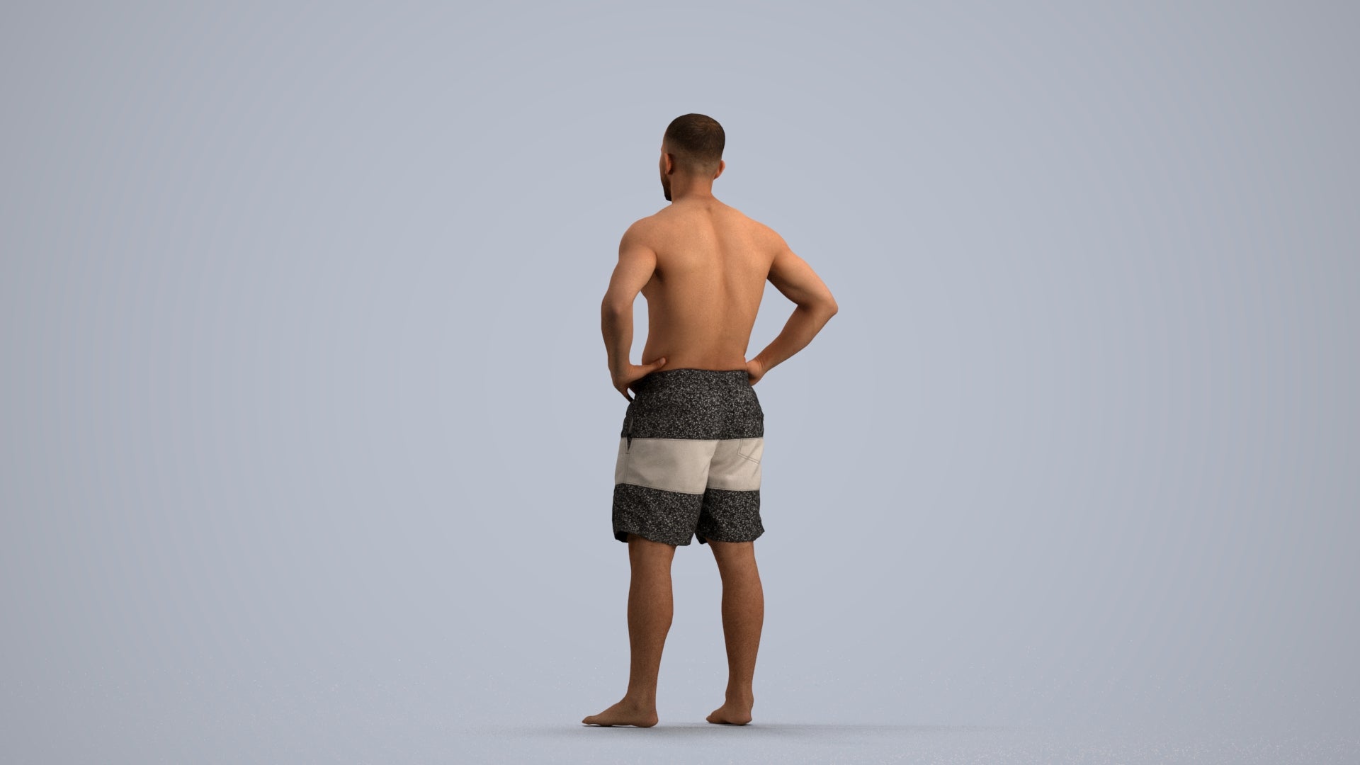 realistic 3D human man pool, archviz people FBX OBJ for Blender, front view render