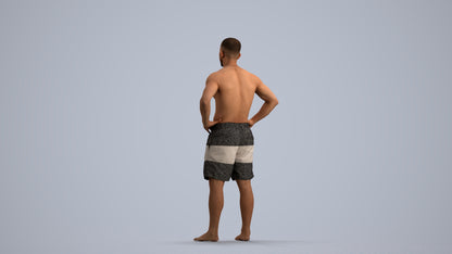 realistic 3D human man pool, archviz people FBX OBJ for Blender, front view render