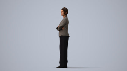3D human model woman business, photogrammetry scanned person for archviz, three-quarter view render