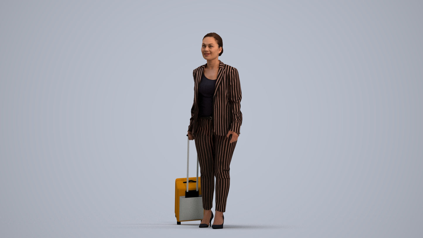 3D scanned woman walking business, photorealistic archviz people for Enscape and SketchUp, standing pose render