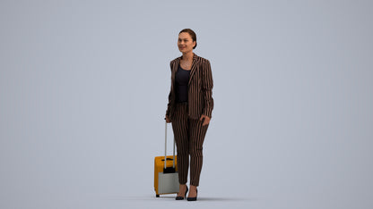 3D scanned woman walking business, photorealistic archviz people for Enscape and SketchUp, standing pose render