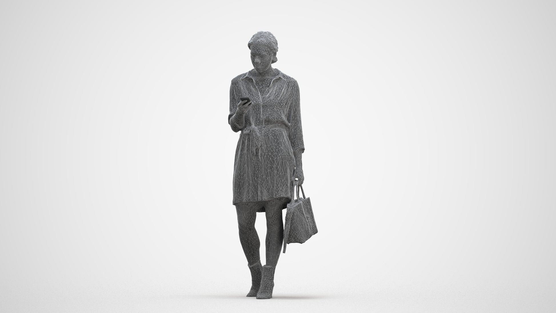 realistic 3D woman casual walking, scanned archviz people for Blender and 3ds Max, three-quarter front view render