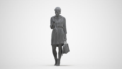 realistic 3D woman casual walking, scanned archviz people for Blender and 3ds Max, three-quarter front view render