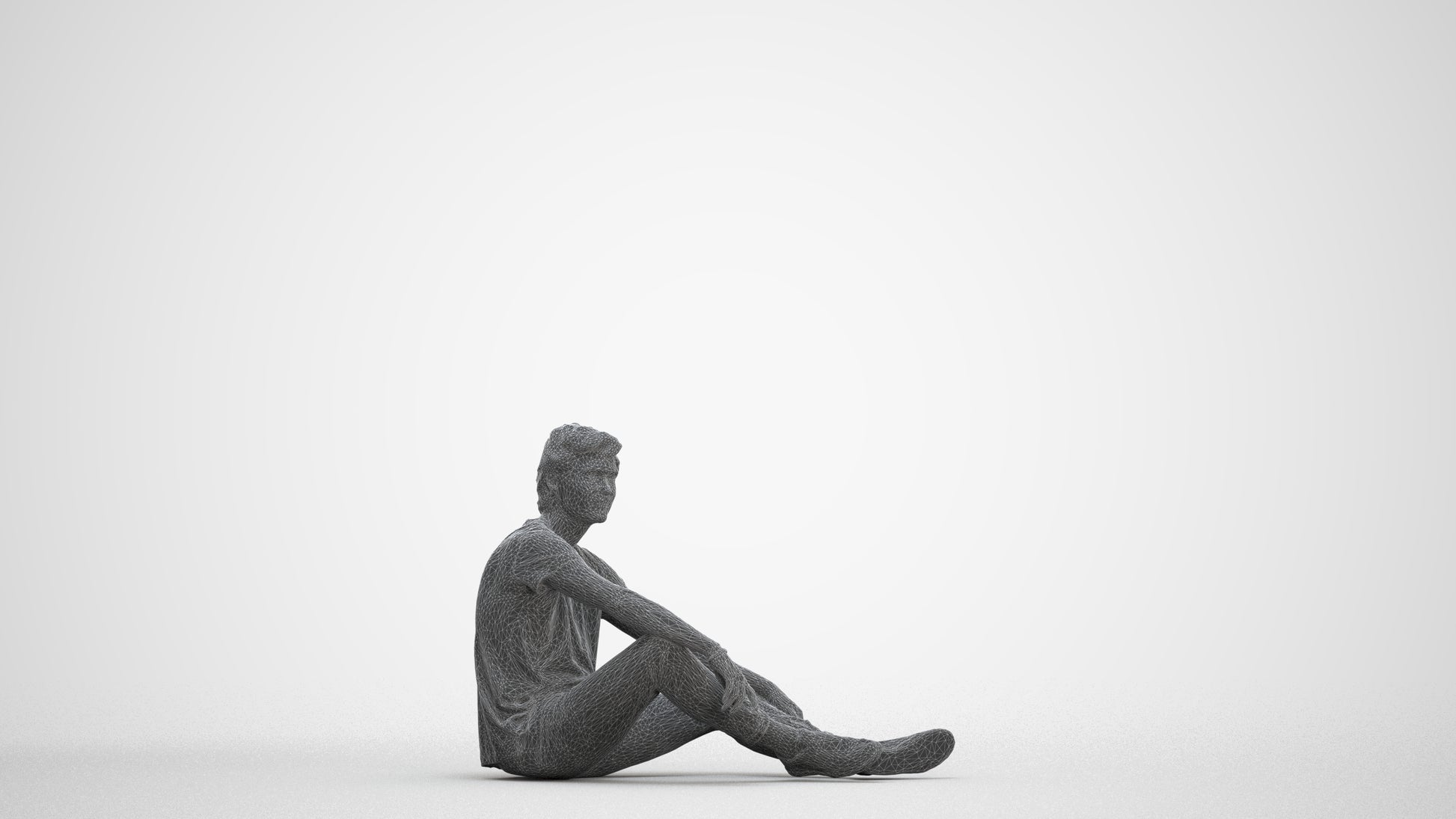 3D scanned man sitting casual, photorealistic archviz people for Enscape and SketchUp, three-quarter front view render