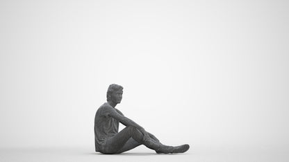 3D scanned man sitting casual, photorealistic archviz people for Enscape and SketchUp, three-quarter front view render