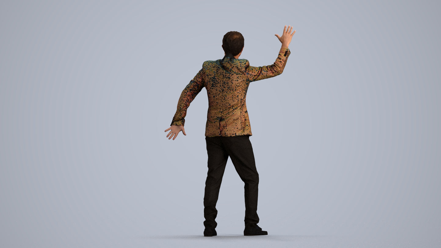 realistic 3D human man formal dancing, archviz people FBX OBJ for Blender, front view render