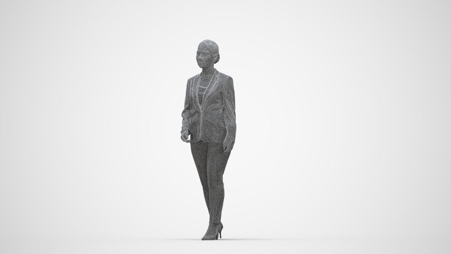 realistic 3D people woman business walking, render-ready for V-Ray and Corona, FBX OBJ, wireframe back view