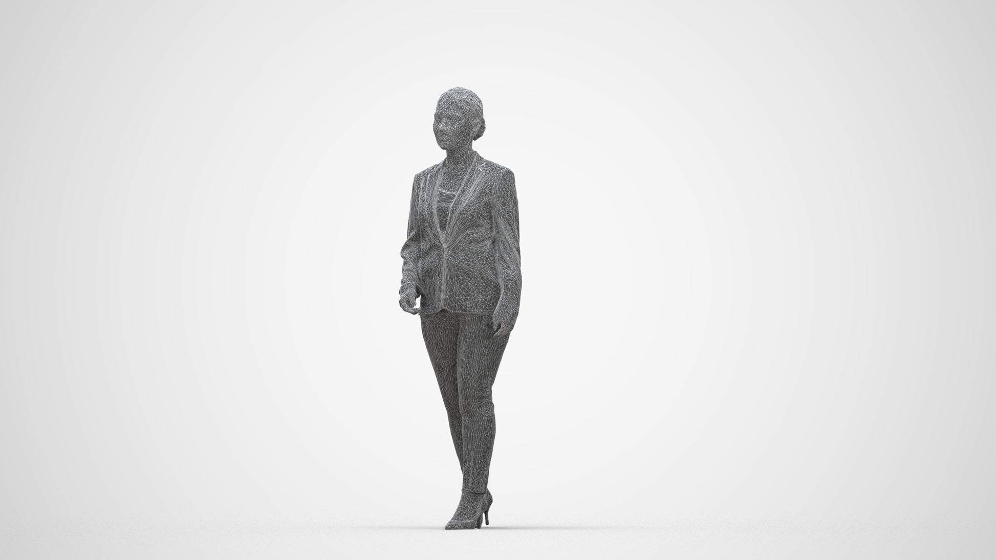 realistic 3D people woman business walking, render-ready for V-Ray and Corona, FBX OBJ, wireframe back view