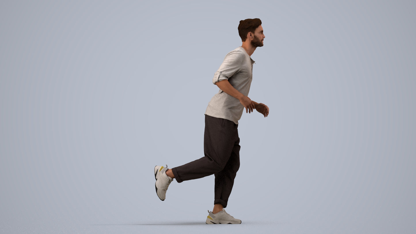 scanned 3D man casual sport, photogrammetry people for Enscape and V-Ray, side view render