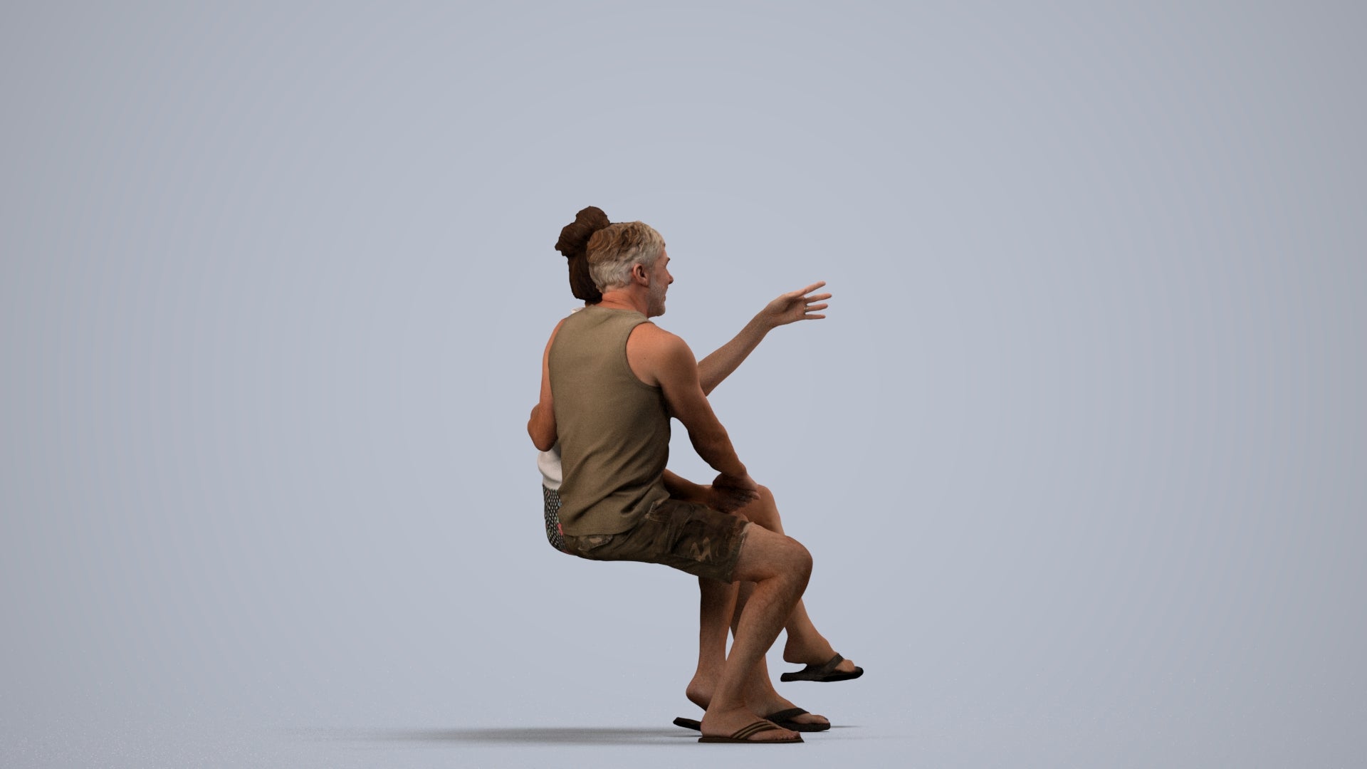 3D human model woman casual couple, photogrammetry scanned person for archviz, side view render