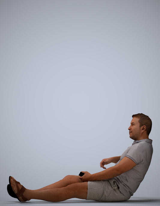 3D scanned man sitting casual, photorealistic archviz people for Enscape and SketchUp
