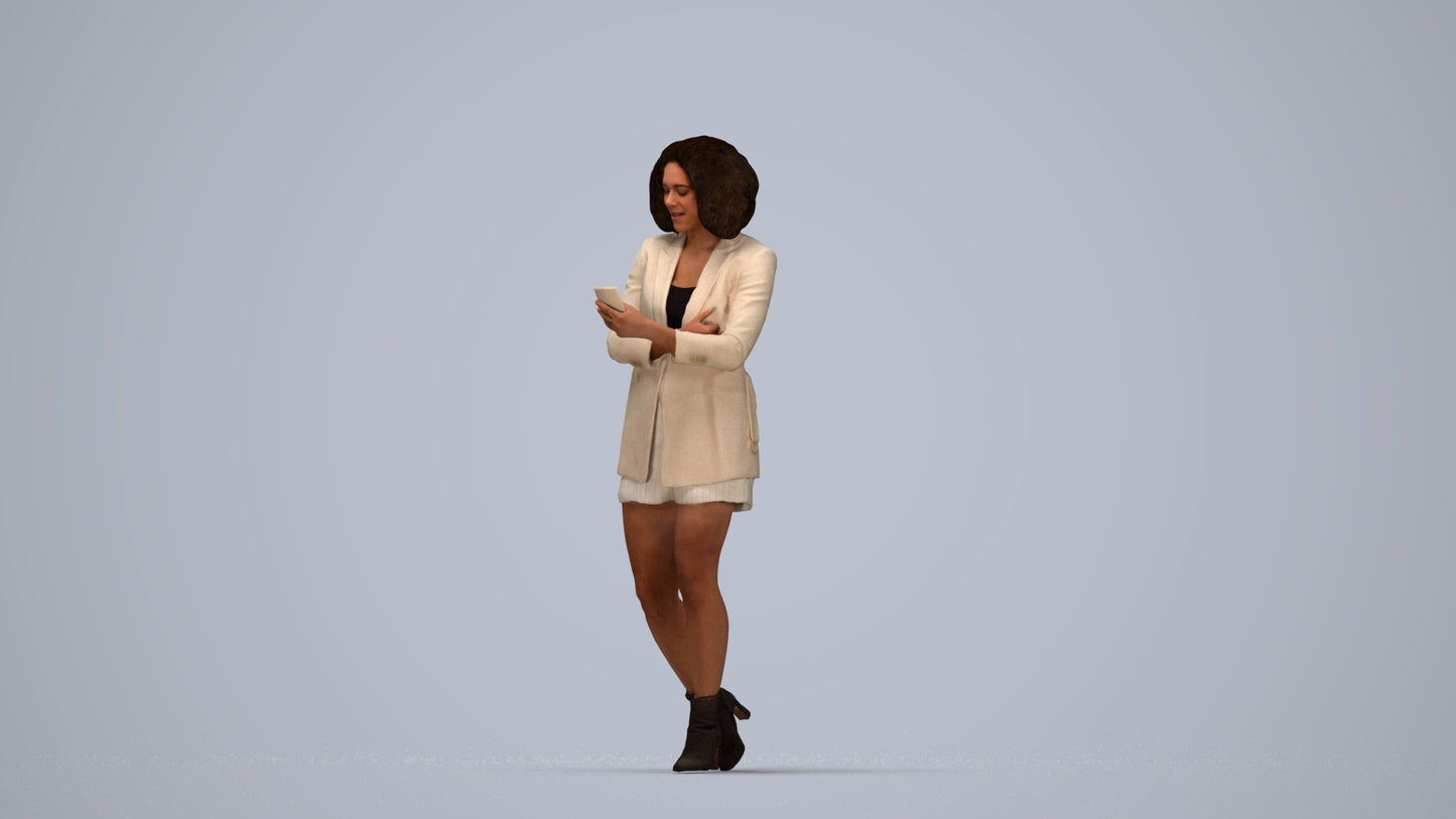 3D people model woman business standing, scanned human for 3ds Max rendering, top-down view render