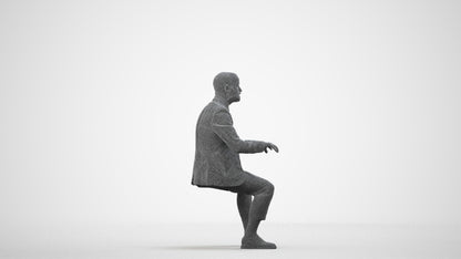 3D human model man business, photogrammetry scanned person for archviz, wireframe side view