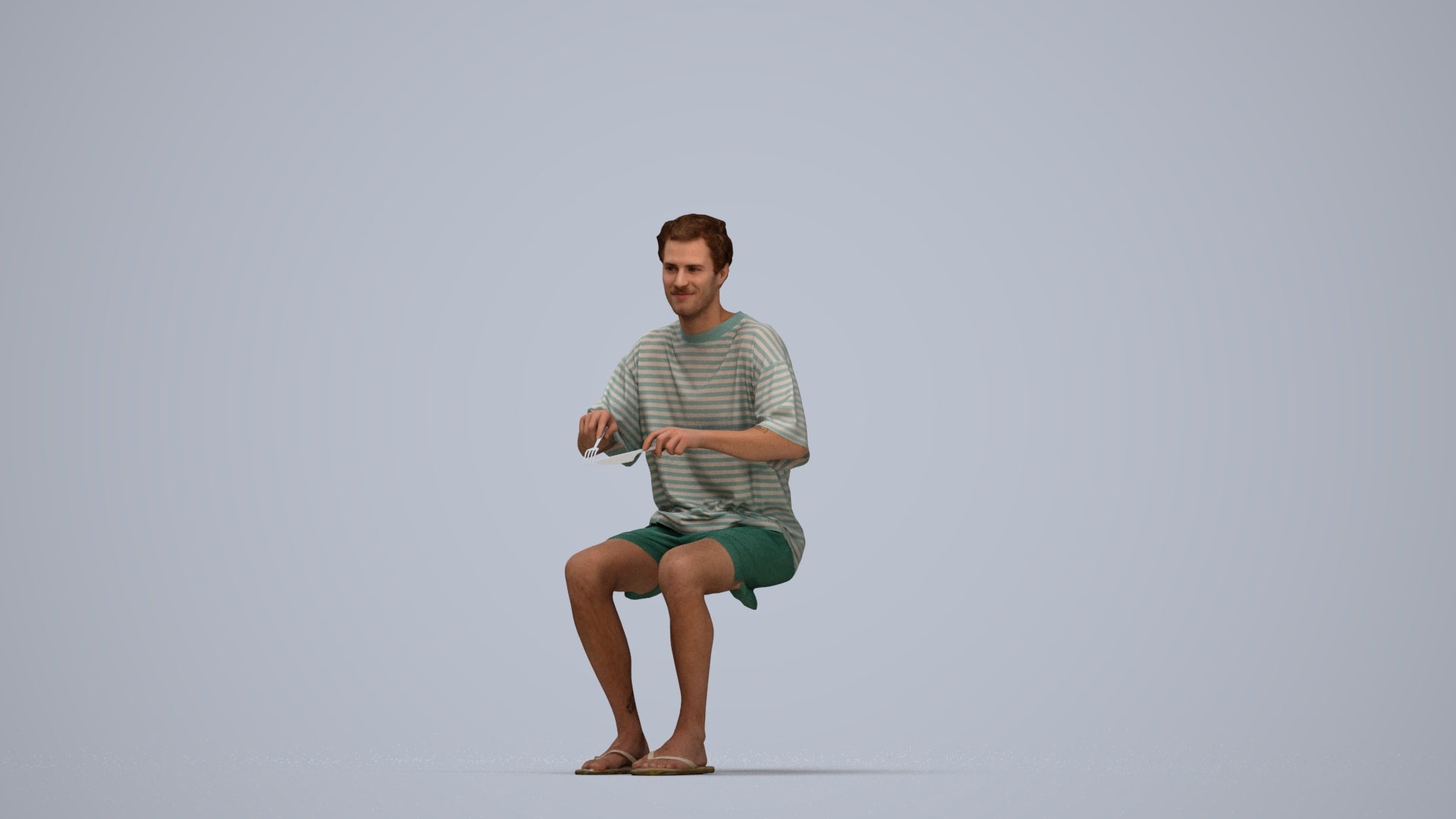 realistic 3D man casual sitting, scanned archviz people for Blender and 3ds Max, top-down view render