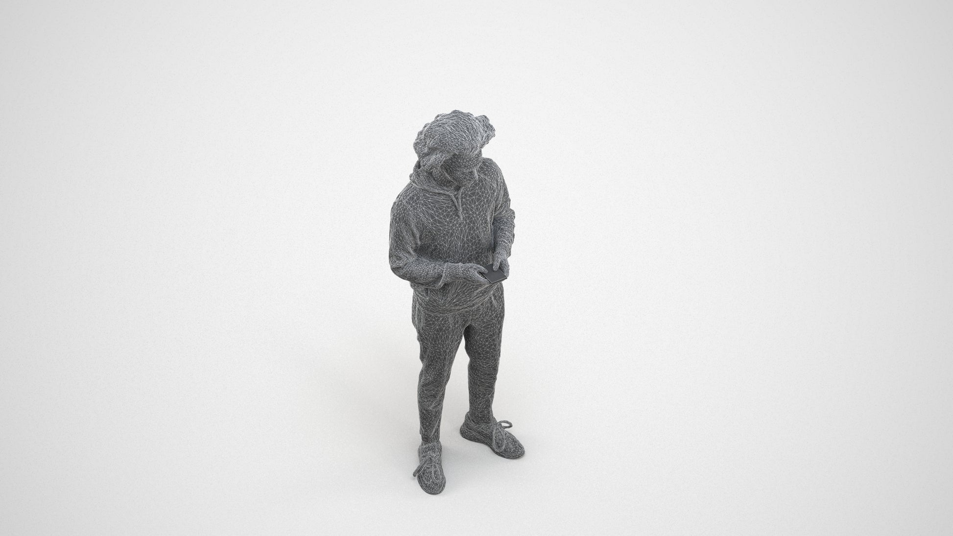 3D people model man casual standing, scanned human for 3ds Max rendering, wireframe three-quarter view