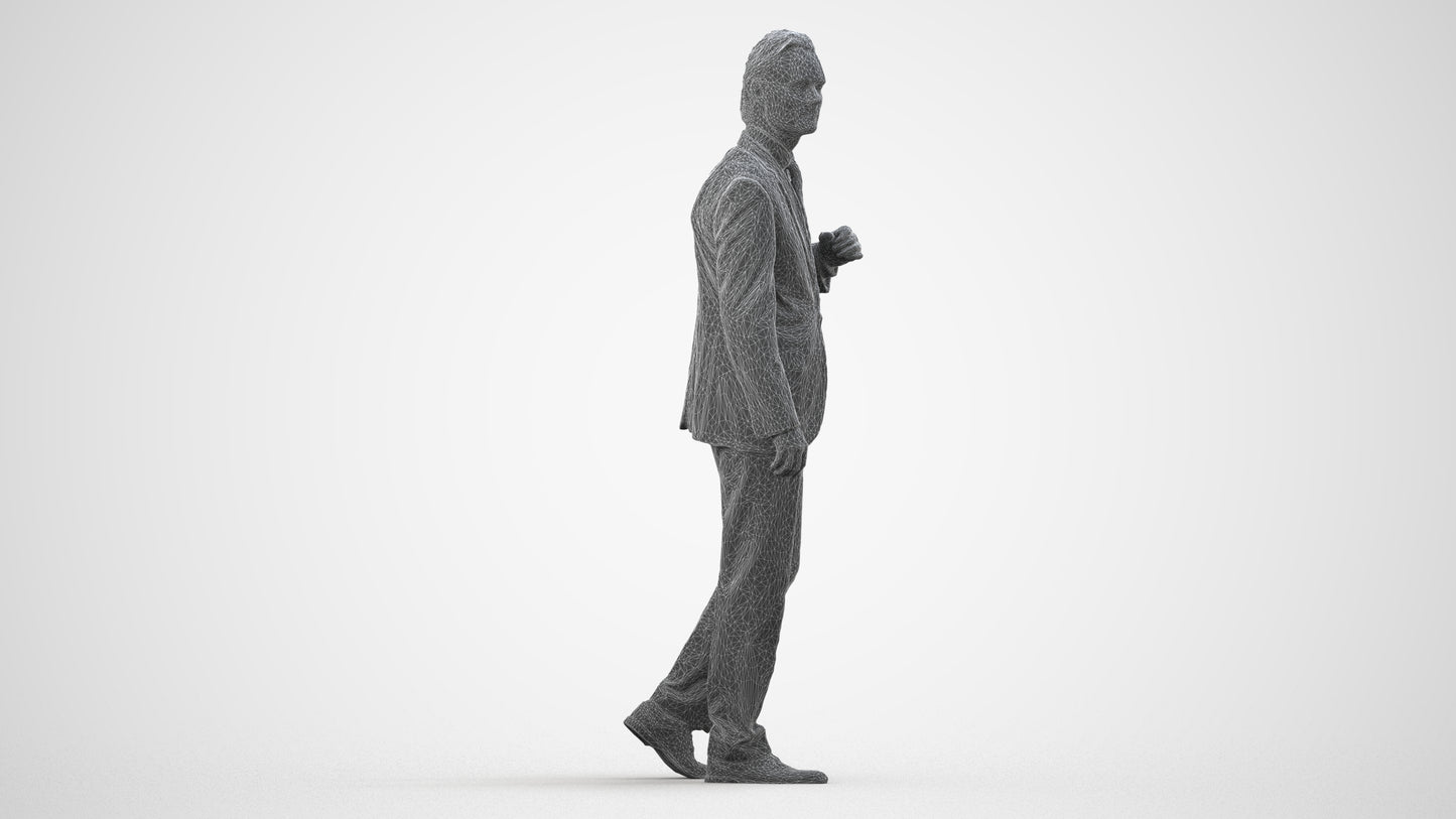 scanned 3D man business, photogrammetry people for Enscape and V-Ray, wireframe side view