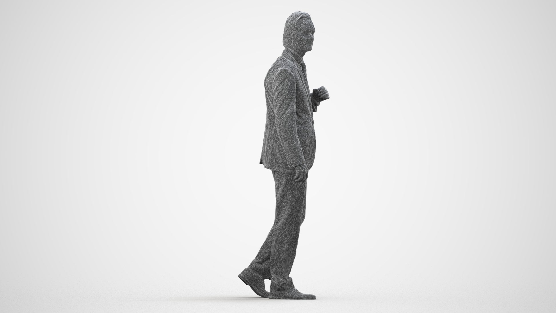 scanned 3D man business, photogrammetry people for Enscape and V-Ray, wireframe side view