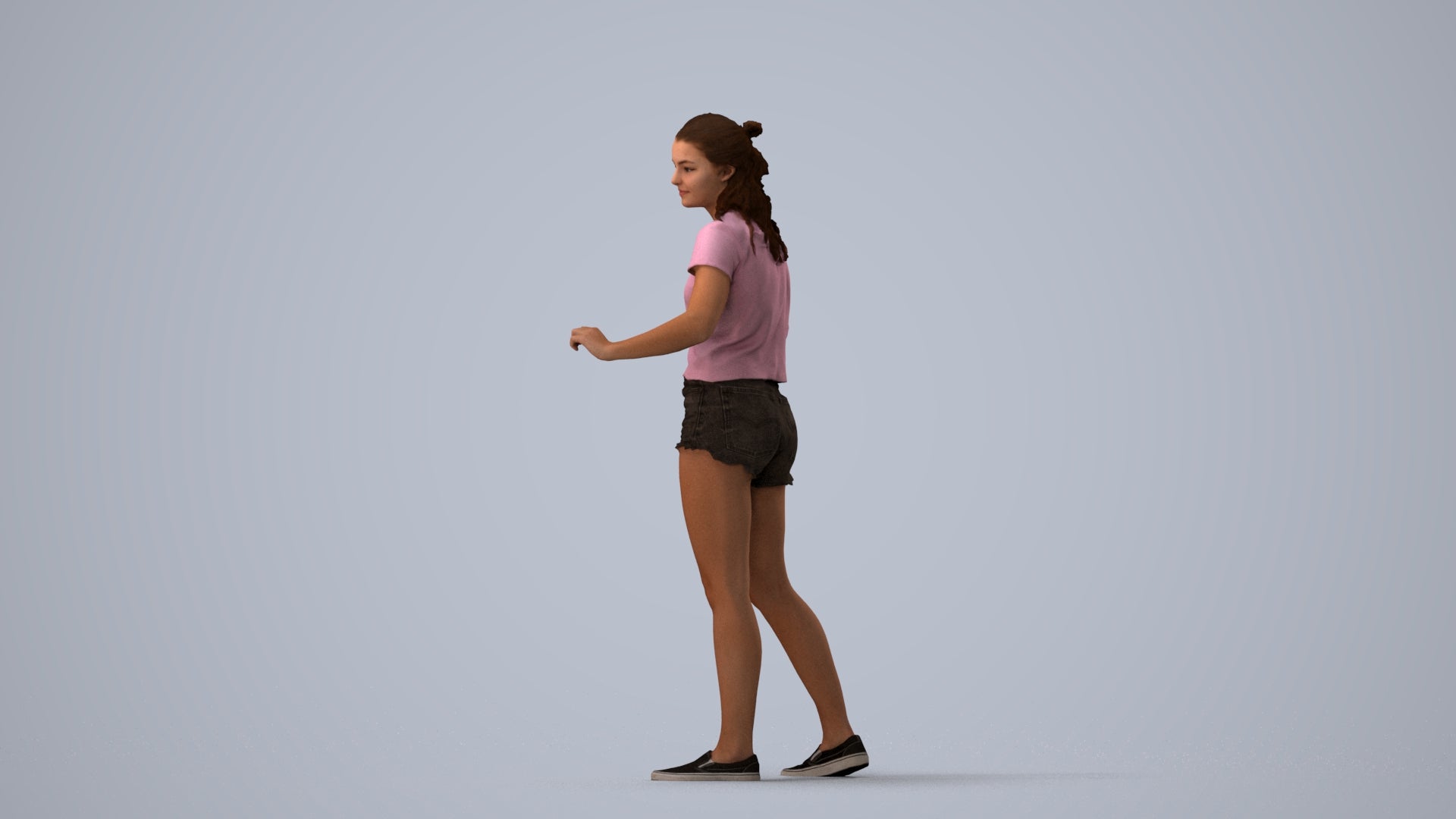 photogrammetry 3D girl casual door, realistic human model archviz FBX, three-quarter view render